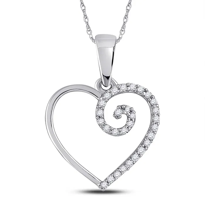 gndatlanta Necklaces 14k White Gold Round Diamond Clef Heart Pendant 110 Cttw