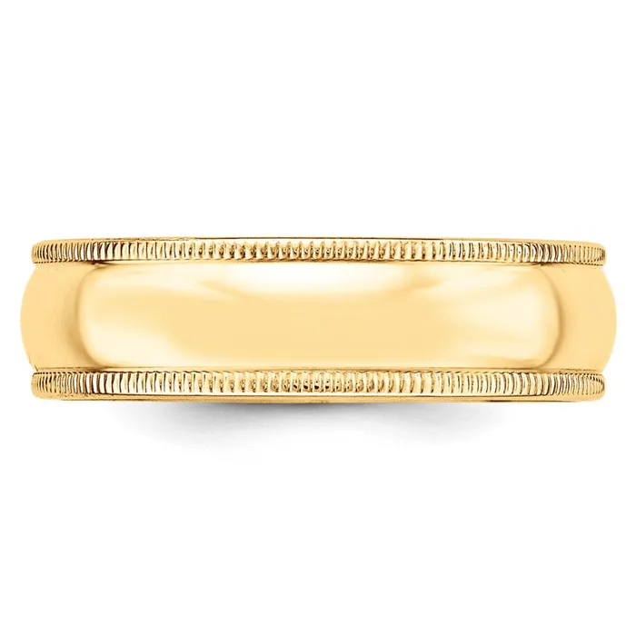 Goldia Rings Solid 14K Yellow Gold 6mm Milgrain HalfRound Wedding MensWomens Wedding Band Ring Size 95
