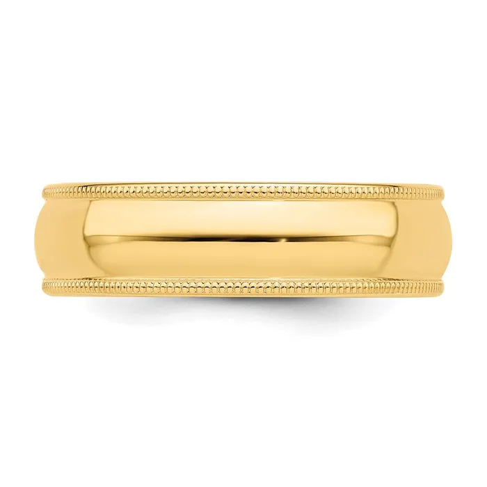 Goldia Rings Solid 14K Yellow Gold 6mm Milgrain HalfRound Wedding MensWomens Wedding Band Ring Size 95