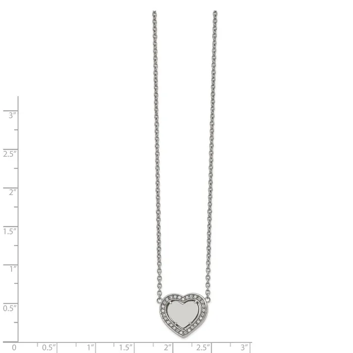 Stainless Steel Polished wCZ Heart 1925in w2in ext Necklace TreasureFineJewelers Necklaces