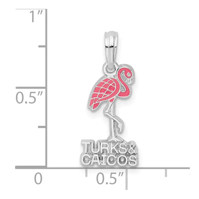 TreasureFineJewelers Necklaces Sterling Silver Polished Enameled Turks Caicos wFlamingo Pendant