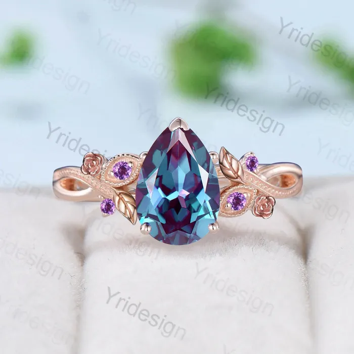 PENFINE Nature Inspired Alexandrite Engagement Ring Vintage Flower Leaves Twig Amethyst Wedding Ring Unique Art Deco Branch Promise Ring for Women Rings PENFINE Nature Inspired Alexandrite Engagement Ring Vintage Flower Leaves Twig Amethyst Wedding Ring Unique Art Deco Branch Promise Ring for Women Rings