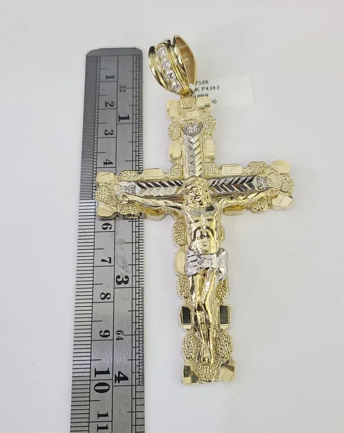 Gold and Diamond 10k Gold Byzantine Necklace Jesus Cross Charm Pendant 2030 8mm REAL SET Chain Necklaces