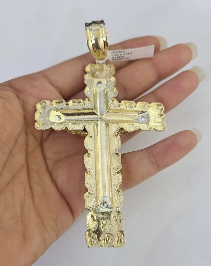 Gold and Diamond 10k Gold Byzantine Necklace Jesus Cross Charm Pendant 2030 8mm REAL SET Chain Necklaces