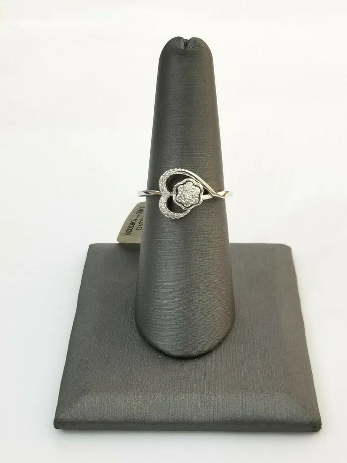 Gold and Diamond Rings 14k White Gold Diamonds ladies Ring Heart shaped Flower Setting Sizable REAL