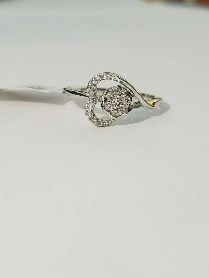 Gold and Diamond Rings 14k White Gold Diamonds ladies Ring Heart shaped Flower Setting Sizable REAL