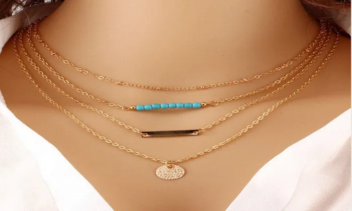 sparklingselections Necklaces GoldColor 3 Layer Chain Bar Necklace