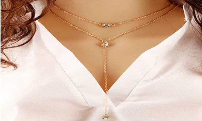 sparklingselections Necklaces GoldColor 3 Layer Chain Bar Necklace
