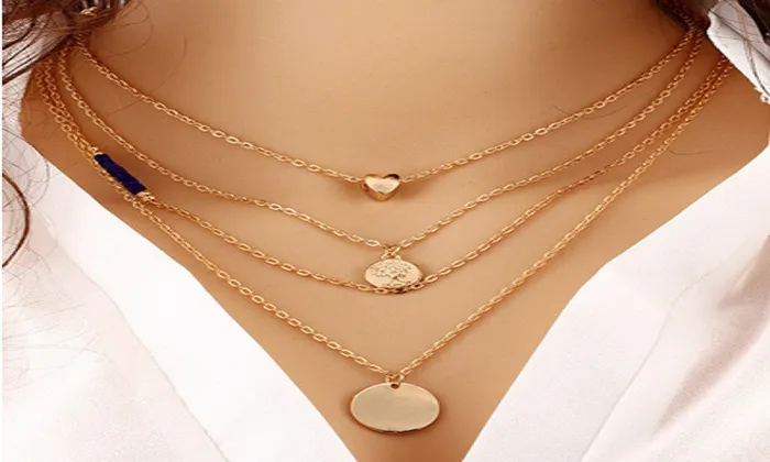 sparklingselections Necklaces GoldColor 3 Layer Chain Bar Necklace