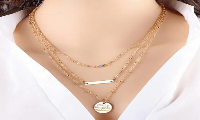 sparklingselections Necklaces GoldColor 3 Layer Chain Bar Necklace